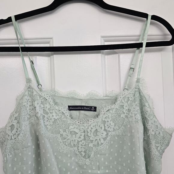 Abercrombie & Fitch Lace Trim Cami Top M Mint Green Mesh Soft Girl Y2K Layering - Picture 4 of 8